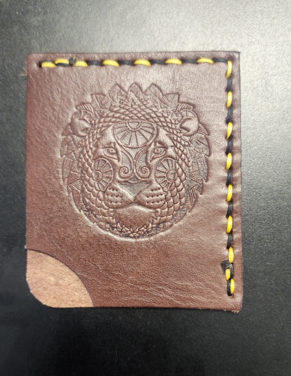 Lion Embossed Brown Leather Bookmark by Pyro Leather LLC